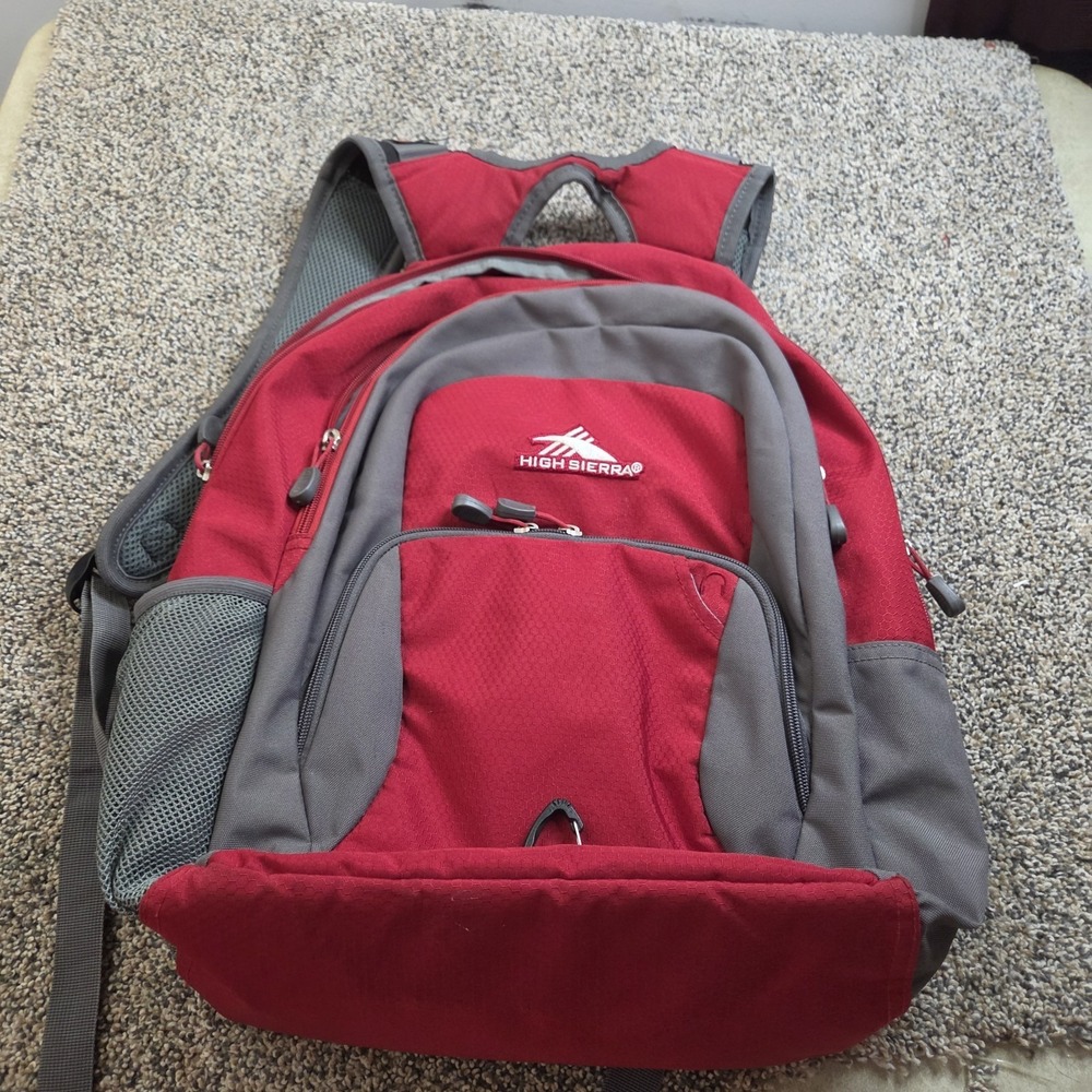 High Sierra Strap System Red & Gray Back Pack Hiking Outdoor Trail Country